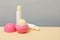 Hygienic lipsticks and balms on table