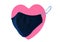 Hygienic mask for protection nose and mouth and colorful covering pink heart paper on white background