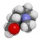 Hygrine coca alkaloid molecule. 3D rendering. Atoms are represented as spheres with conventional color coding: hydrogen (white),