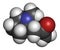 Hygrine coca alkaloid molecule. 3D rendering. Atoms are represented as spheres with conventional color coding: hydrogen (white),