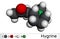 Hygrine pyrrolidine alkaloid molecule. It is found in the coca plant. Molecular model. 3D rendering