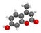 Hymecromone drug molecule. 3D rendering. Atoms are represented as spheres with conventional color coding: hydrogen (white), carbon