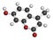 Hymecromone drug molecule. 3D rendering. Atoms are represented as spheres with conventional color coding: hydrogen white, carbon