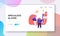 Hype, Blogging or Social Media Networking Landing Page Template. Man Character Stand at Huge Megaphone