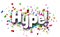 Hype sign over colorful cut ribbon confetti background