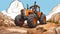 Hyper-detailed Cartoon Tractor Driving Over Rocks And Trees