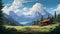 Hyper-detailed Digital Painting Of Aconcagua Cabin In Cartoon Landscape