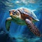 Hyper-detailed Digital Painting Of A Sea Turtle Swimming In The Ocean