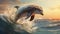 Hyper-detailed Illustration Of A Dolphin Jumping In The Ocean