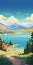 Hyper-detailed Illustration Of A Lake With Mountains And Trees