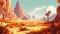 Hyper-detailed Illustration of Orange Desert Landscape with Nature Emphasis