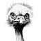 Hyper-detailed Ostrich Cartoon: Black And White Handdrawn Illustration
