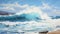 Hyper-detailed Painting: Baltic Sea Waves Crashing At Waimea Bay