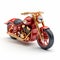 Hyper-detailed Red Metal Toy Motorcycle With Shiny Gold