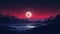 Hyper-detailed Red Sky With Mountains And Pink Moon Illustration