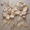 Hyper-detailed Relief Sculpture: Intricate Floral Illustrations On Beige Background