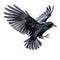 Hyper-detailed Rendering Of Crow In Flight: Black Wings Spread