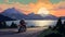 Hyper-detailed Tonalist Motorcycle Illustration With Expansive Landscape