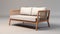 Hyper-detailed Wood Sofa With White Seat In Maya Renderings