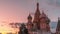 Hyper lapse Saint Basil Cathedral on Red Square at sunset.