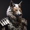 Hyper-realistic 3d Image Of A Mechanized Wolf In Metal Armor