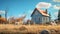 Hyper-realistic Adventure: A Little Blue House In A Field Of Grass