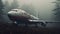 Hyper-realistic Aircraft Portrait In Fog: Dark White And Light Red
