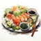 Hyper-realistic Animal Illustration Of Sushi Plate With Vegetables And Chopsticks