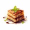 Hyper-realistic Baklava With Chocolate Sauce And Mint Leaves On White Background