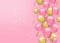 Hyper realistic baloons background. Love card with airballoons Vector realistic. Pink and yellow joyful colorful