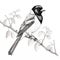 Hyper-realistic Black And White Bird Drawing On Branch