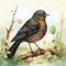 Hyper-realistic Blackbird Illustration In Beatrix Potter Style