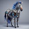 Hyper-realistic Blue Zebra With Armor: Playful Chromepunk Fashion Illustration