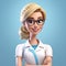 Hyper-realistic Cartoon Female Doctor With Glasses - 3d Sculpted Image