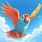 Hyper-realistic Cartoon Illustration Of A Tiny Parrot Soaring Above The Clouds