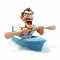 Hyper-realistic Cartoon Playful Man Paddling In Detailed Boat