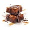 Hyper-realistic Chocolate Brownies With Dark Sauce And Caramel Splash