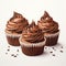 Hyper-realistic Cupcakes With Chocolate Frosting On White Background