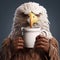 Hyper-realistic Eagle Drinking Coffee: A Political Commentary In Zbrush Style