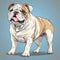 Hyper-realistic English Bulldog Illustration On Blue Background