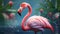 Hyper-realistic Flamingo Illustration With Detailed Botanical Background