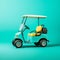 Hyper-realistic Golf Cart Sculpture On Turquoise Background