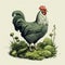 Hyper-realistic Green Rooster Illustration In Charming Pastoral Scene