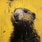 Hyper-realistic Groundhog Painting On Yellow Background With Drips And Splatters