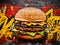 Hyper-Realistic Hunger: Oversized Cheeseburger & Fries Mural in Urban Delight
