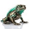 Hyper-realistic Iguana Statue With Metallic Finish On White Background