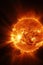 Hyper-realistic image of the sun\\\'s surface showcasing the raw power of erupting solar flares