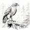 Hyper-realistic Line Art Eagle On Log In Forest