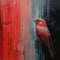 Hyper-realistic Oil Painting Of A Bird In Front Of Red Lines