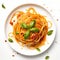 Hyper-realistic Oil Painting Of Spaghetti On White Plate With Basil